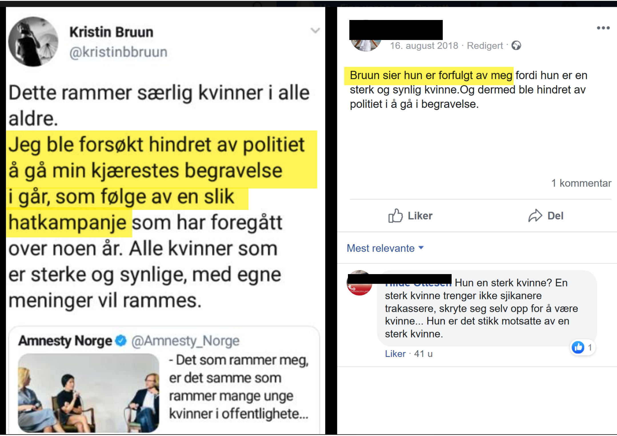 Irene Hov, Hilde Ottesen sjikanerer Bruun i forbindelse med pårørendes begravelse